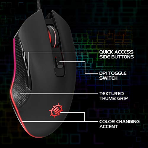 ENHANCE RGB Maus Gaming, Mehrfarbige LED Gaming Maus, 4 DPI Stufen und Geflochtenes Nylonkabel, 6 Programmierbare Tasten, Feuer Tasten Optischer Sensor Wired Gaming Maus für Pro Gamer - Schwarz Bild 3