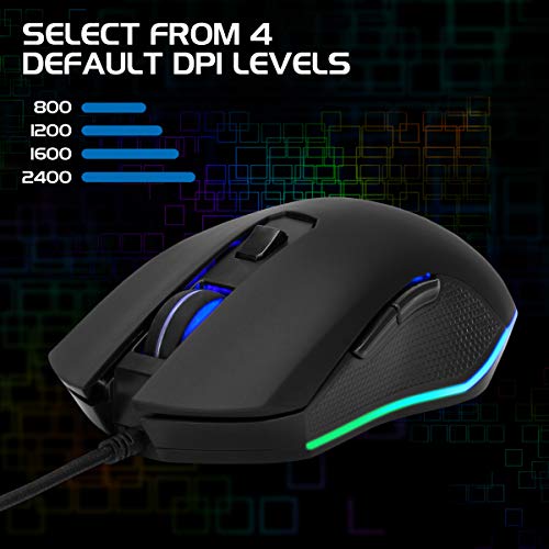ENHANCE RGB Maus Gaming, Mehrfarbige LED Gaming Maus, 4 DPI Stufen und Geflochtenes Nylonkabel, 6 Programmierbare Tasten, Feuer Tasten Optischer Sensor Wired Gaming Maus für Pro Gamer - Schwarz Bild 5
