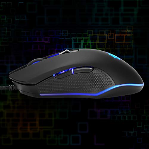 ENHANCE RGB Maus Gaming, Mehrfarbige LED Gaming Maus, 4 DPI Stufen und Geflochtenes Nylonkabel, 6 Programmierbare Tasten, Feuer Tasten Optischer Sensor Wired Gaming Maus für Pro Gamer - Schwarz Bild 6