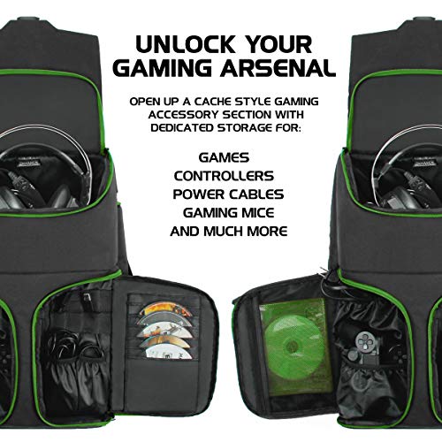 ENHANCE Universal Gaming Rucksack für Konsolen wie Xbox 360, Xbox One, & Laptop Ausreichend Platz für Ihre Controller, Headsets, Spiele, Mäuse, Tastaturen & Zubehör - Esports-Ausrüstung - Grün Bild 2