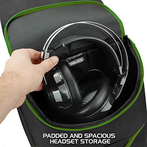 ENHANCE Universal Gaming Rucksack für Konsolen wie Xbox 360, Xbox One, & Laptop Ausreichend Platz für Ihre Controller, Headsets, Spiele, Mäuse, Tastaturen & Zubehör - Esports-Ausrüstung - Grün Bild 4