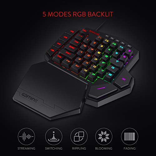 Redragon K585 DITI Einhand RGB Mechanische Gaming-Tastatur, Blaue Schalter, Typ-C Professionelle Gaming-Tastatur mit 7 Integrierten Makrotasten, Abnehmbare Handgelenkstütze, 42 Tasten Bild 2