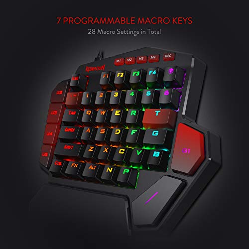 Redragon K585 DITI Einhand RGB Mechanische Gaming-Tastatur, Blaue Schalter, Typ-C Professionelle Gaming-Tastatur mit 7 Integrierten Makrotasten, Abnehmbare Handgelenkstütze, 42 Tasten Bild 3