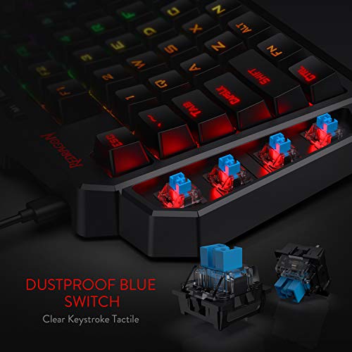 Redragon K585 DITI Einhand RGB Mechanische Gaming-Tastatur, Blaue Schalter, Typ-C Professionelle Gaming-Tastatur mit 7 Integrierten Makrotasten, Abnehmbare Handgelenkstütze, 42 Tasten Bild 4