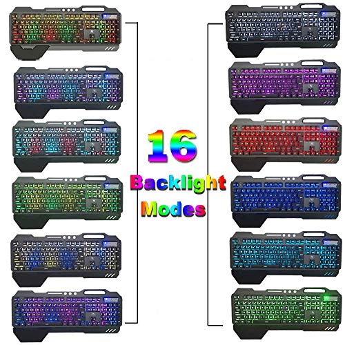 Kabelgebundene Gaming-Tastatur und -Maus-Set, RGB-LED-Hintergrundbeleuchtung, Metallplatte, 104 Tasten, Handauflage, USB-Gamer, beleuchtete Tastatur, 2400 DPI, optische 6 Tasten, PC-Spielmaus + Bild 2