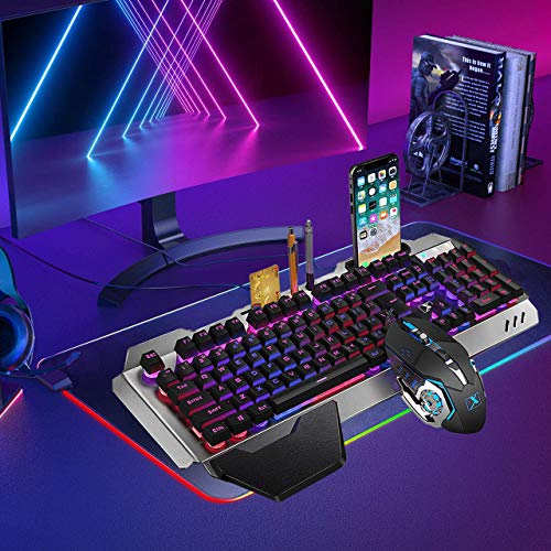 Kabelgebundene Gaming-Tastatur und -Maus-Set, RGB-LED-Hintergrundbeleuchtung, Metallplatte, 104 Tasten, Handauflage, USB-Gamer, beleuchtete Tastatur, 2400 DPI, optische 6 Tasten, PC-Spielmaus + Bild 3