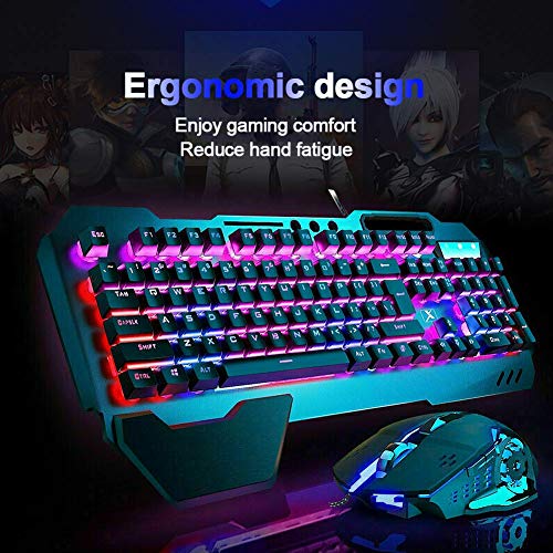 Kabelgebundene Gaming-Tastatur und -Maus-Set, RGB-LED-Hintergrundbeleuchtung, Metallplatte, 104 Tasten, Handauflage, USB-Gamer, beleuchtete Tastatur, 2400 DPI, optische 6 Tasten, PC-Spielmaus + Bild 5