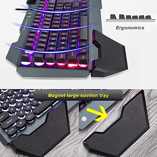Kabelgebundene Gaming-Tastatur und -Maus-Set, RGB-LED-Hintergrundbeleuchtung, Metallplatte, 104 Tasten, Handauflage, USB-Gamer, beleuchtete Tastatur, 2400 DPI, optische 6 Tasten, PC-Spielmaus + Bild 6