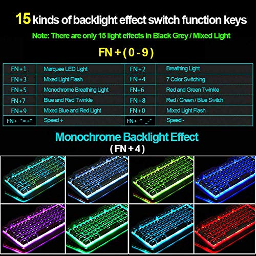 Kabelgebundene Gaming-Tastatur und -Maus-Set, RGB-LED-Hintergrundbeleuchtung, Metallplatte, 104 Tasten, Handauflage, USB-Gamer, beleuchtete Tastatur, 2400 DPI, optische 6 Tasten, PC-Spielmaus + Bild 7