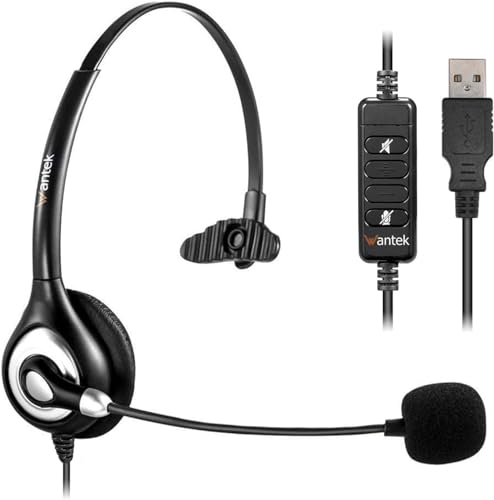 Wantek Einohriges USB Headset mit Mikrofon, Noise Cancelling Büro Headset für PC Laptop, Kabelgebundenes Call Center Headset mit Stummschaltung Plug & Play für Homeoffice Zoom Teams Bild 1