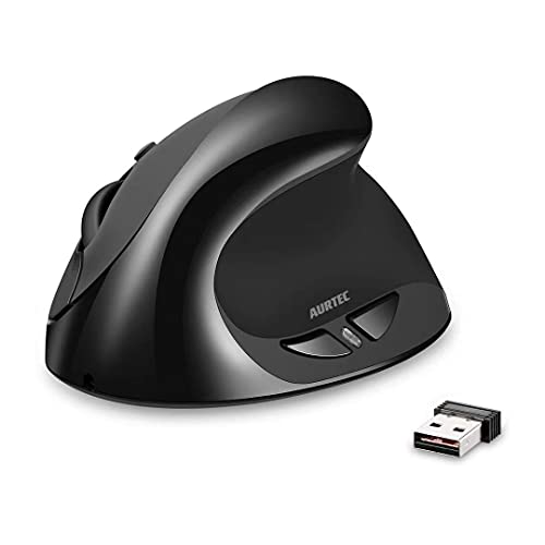 AURTEC Vertikale Maus, Wiederaufladbare 2.4G Wireless-Mäuse mit USB-Empfänger, 6 Tasten und 3 Einstellbaren DPI 800/1200/1600,Schwarz Bild 1