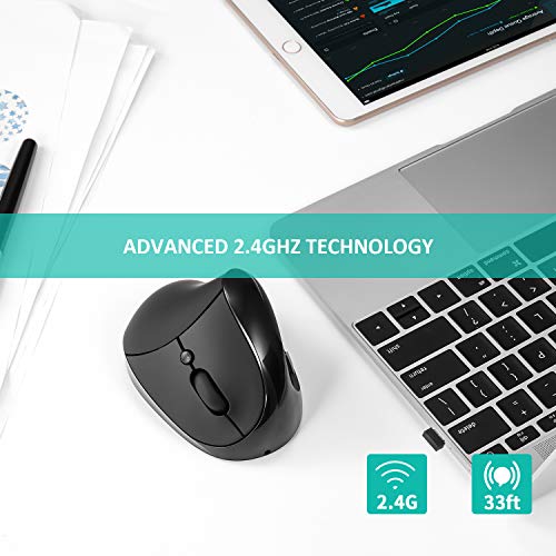 AURTEC Vertikale Maus, Wiederaufladbare 2.4G Wireless-Mäuse mit USB-Empfänger, 6 Tasten und 3 Einstellbaren DPI 800/1200/1600,Schwarz Bild 3