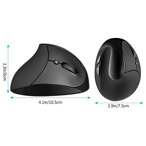 AURTEC Vertikale Maus, Wiederaufladbare 2.4G Wireless-Mäuse mit USB-Empfänger, 6 Tasten und 3 Einstellbaren DPI 800/1200/1600,Schwarz Bild 6