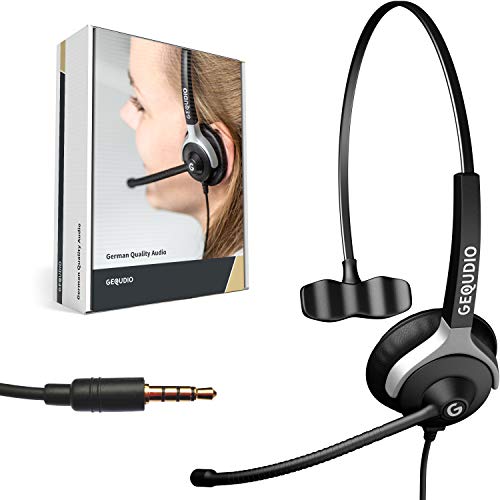 GEQUDIO Headset mit 3,5mm Klinke kompatibel mit FritzFon C6, X6, MacBook, Smartphone, Speedphone, Notebook, PC, Laptop - Kopfhörer & Mikrofon mit Ersatz Polster - leicht 60g (1-Ohr) Bild 1