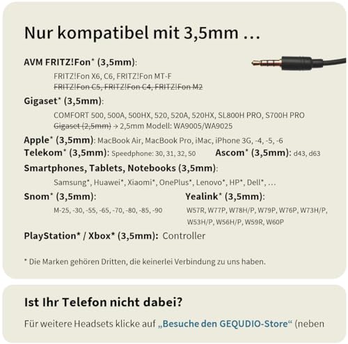 GEQUDIO Headset mit 3,5mm Klinke kompatibel mit FritzFon C6, X6, MacBook, Smartphone, Speedphone, Notebook, PC, Laptop - Kopfhörer & Mikrofon mit Ersatz Polster - leicht 60g (1-Ohr) Bild 5
