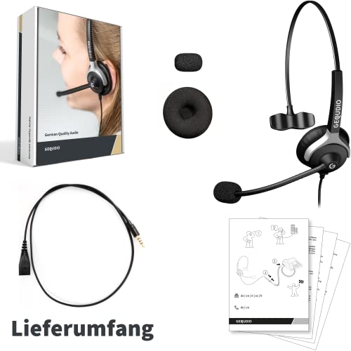 GEQUDIO Headset mit 3,5mm Klinke kompatibel mit FritzFon C6, X6, MacBook, Smartphone, Speedphone, Notebook, PC, Laptop - Kopfhörer & Mikrofon mit Ersatz Polster - leicht 60g (1-Ohr) Bild 6