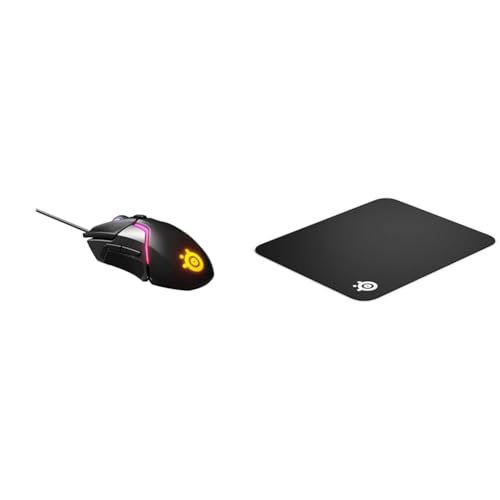 SteelSeries Rival 600 – Gaming-Maus – 12.000 CPI TrueMove3+ Dual Optical Sensor – 0,05 Lift-off-Distanz – Gewichtssystem & QcK - Gaming-Mauspad - 320mmx270mmx2mm - Stoff - Gummiunterseite - Schwarz Bild 1