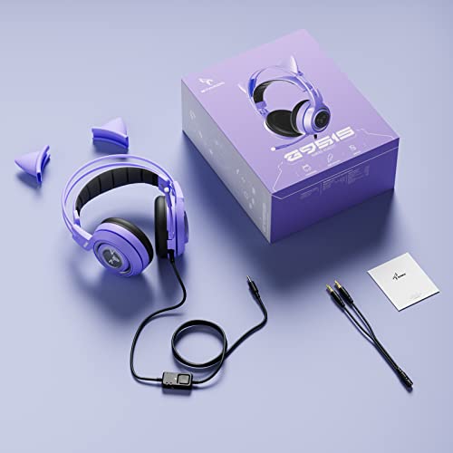 Somic G951S Violett Gaming Headset mit Mikrofon, Mädchen, Frauen Abnehmbarer Cat-Ear-Kopfhörer mit Lautstärkeregler für Xbox One, PS4, Smartphone- 3,5-mm-Buchse Bild 6