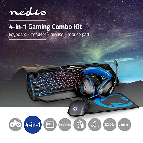 NEDIS - Gaming-Combo-Kit - 4-in-1 - Tastatur, Headset, Maus und Mousepad - 5 V 0.5 A - Rechtshändig - 6 Knöpfe - Operating System Windows - USB - 1200/1600 / 2000/3200 DPI- Deutsches Layout Bild 2
