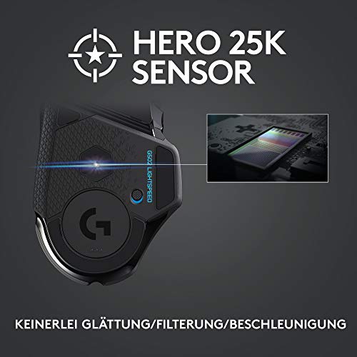 Logitech G502 LIGHTSPEED kabellose Gaming-Maus mit HERO 25K DPI Sensor, Wireless Verbindung, USB-Anschluss, RGB-Beleuchtung, Gewichtstuning, POWERPLAY-kompatibel, PC/Mac - Schwarz Bild 3