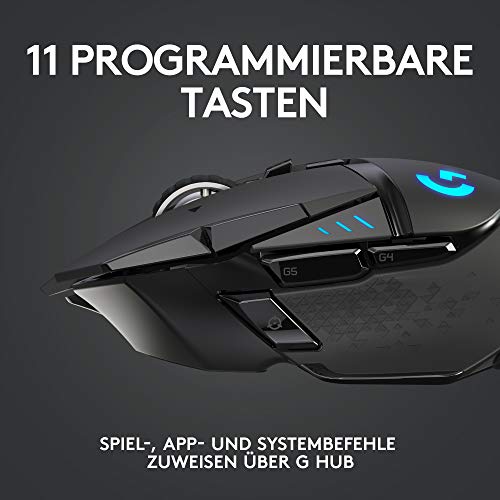 Logitech G502 LIGHTSPEED kabellose Gaming-Maus mit HERO 25K DPI Sensor, Wireless Verbindung, USB-Anschluss, RGB-Beleuchtung, Gewichtstuning, POWERPLAY-kompatibel, PC/Mac - Schwarz Bild 4