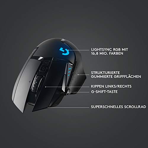 Logitech G502 LIGHTSPEED kabellose Gaming-Maus mit HERO 25K DPI Sensor, Wireless Verbindung, USB-Anschluss, RGB-Beleuchtung, Gewichtstuning, POWERPLAY-kompatibel, PC/Mac - Schwarz Bild 6