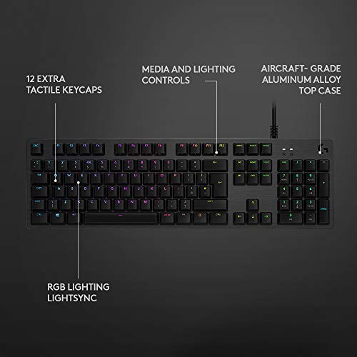 Logitech G512 mechanische Gaming-Tastatur, GX-Blue Clicky Switches, LIGHTSYNC RGB-Beleuchtung, USB-Durchschleife, Aluminium-Gehäuse, Programmierbare F-Tasten, US QWERTY-Layout - Schwarz Bild 2