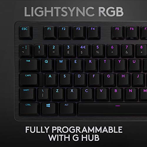 Logitech G512 mechanische Gaming-Tastatur, GX-Blue Clicky Switches, LIGHTSYNC RGB-Beleuchtung, USB-Durchschleife, Aluminium-Gehäuse, Programmierbare F-Tasten, US QWERTY-Layout - Schwarz Bild 3