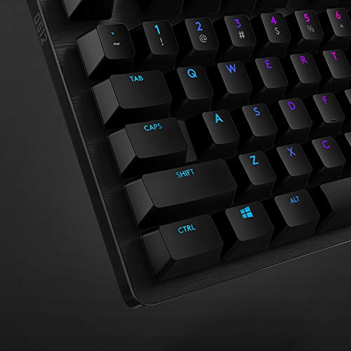 Logitech G512 mechanische Gaming-Tastatur, GX-Blue Clicky Switches, LIGHTSYNC RGB-Beleuchtung, USB-Durchschleife, Aluminium-Gehäuse, Programmierbare F-Tasten, US QWERTY-Layout - Schwarz Bild 4