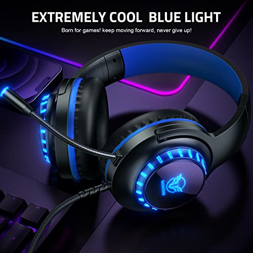 Pacrate Gaming Headset für PS4/PS5/Xbox One/PC/Nintendo Switch, PS4 Kopfhörer mit Kabel Xbox Headset mit Mikrofon, Noise Cancelling PS5 Headset mit LED Lichter - Blau Bild 6