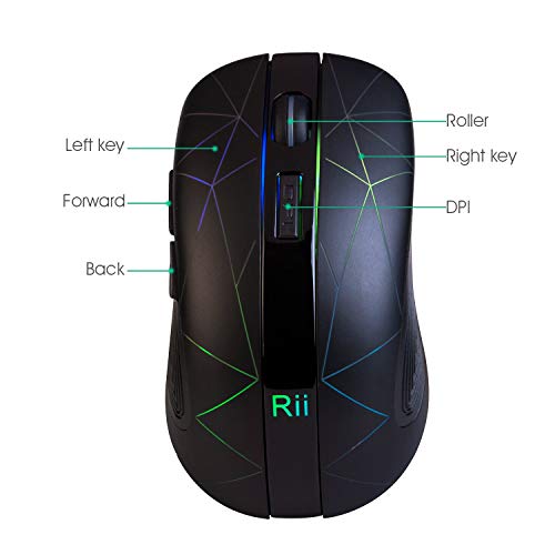 Rii Gaming RM200 Wireless - Drahtlose Gaming Maus, 1600 DPI, 5 Tasten, wiederaufladbar, mit bunten LED-Lichtern Bild 4