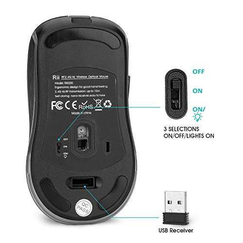 Rii Gaming RM200 Wireless - Drahtlose Gaming Maus, 1600 DPI, 5 Tasten, wiederaufladbar, mit bunten LED-Lichtern Bild 5
