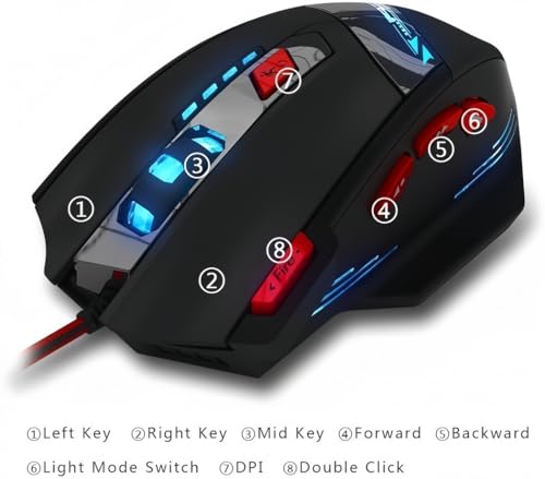 zelotes T90 Gaming Maus 9200 DPI, 8 Programmierbare Tasten, Multi-Modi LED, USB Gaming Maus, Gewichtstuning für Pro Gamer Bild 2