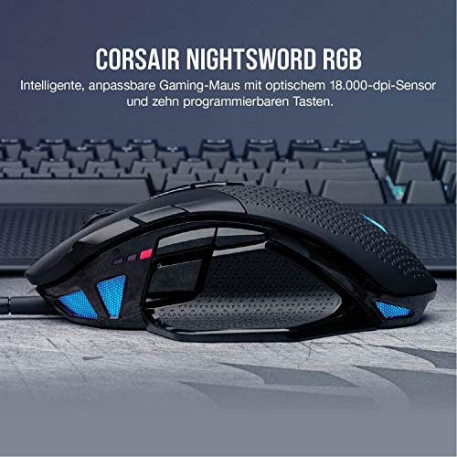 CORSAIR NIGHTSWORD RGB Kabelgebundene Tunable FPS/MOBA Gaming-Maus - 18.000 DPI - 10 Programmierbare Tasten - Gewichtssystem - iCUE-Kompatibel - PC, Mac, PS5, PS4, Xbox - Schwarz Bild 3