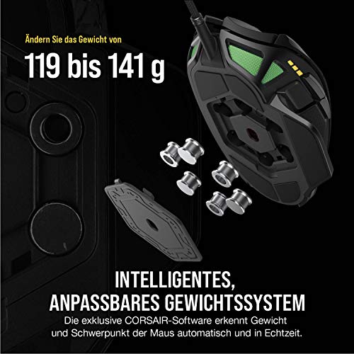 CORSAIR NIGHTSWORD RGB Kabelgebundene Tunable FPS/MOBA Gaming-Maus - 18.000 DPI - 10 Programmierbare Tasten - Gewichtssystem - iCUE-Kompatibel - PC, Mac, PS5, PS4, Xbox - Schwarz Bild 4
