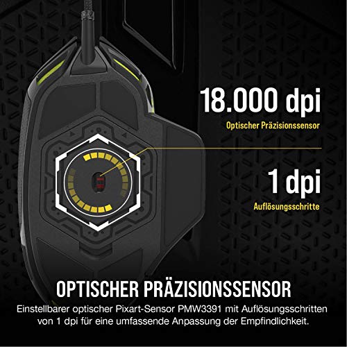 CORSAIR NIGHTSWORD RGB Kabelgebundene Tunable FPS/MOBA Gaming-Maus - 18.000 DPI - 10 Programmierbare Tasten - Gewichtssystem - iCUE-Kompatibel - PC, Mac, PS5, PS4, Xbox - Schwarz Bild 5