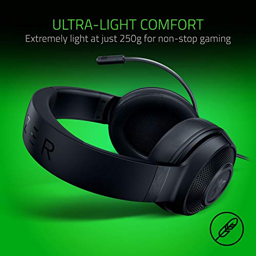 Razer Kraken X - Kabelgebundenes Multiplattform-Gaming-Headset (Biegbares Cardiod-Mikrofon, Individuell abgestimmte 40-mm-Treiber, 3,5-mm-Anschluss, Ovale Ohrpolster, Verstellbarer Kopfbügel) Schwarz Bild 2