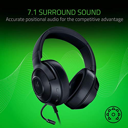 Razer Kraken X - Kabelgebundenes Multiplattform-Gaming-Headset (Biegbares Cardiod-Mikrofon, Individuell abgestimmte 40-mm-Treiber, 3,5-mm-Anschluss, Ovale Ohrpolster, Verstellbarer Kopfbügel) Schwarz Bild 3