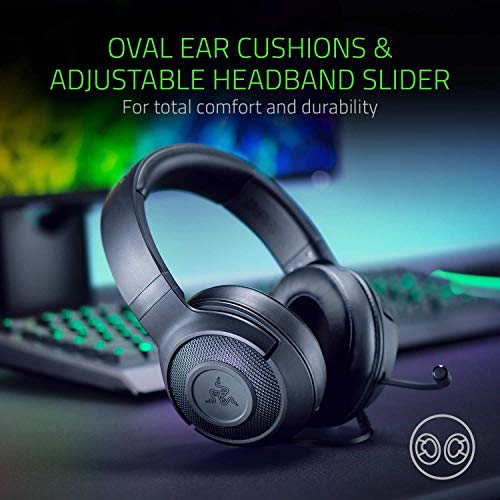 Razer Kraken X - Kabelgebundenes Multiplattform-Gaming-Headset (Biegbares Cardiod-Mikrofon, Individuell abgestimmte 40-mm-Treiber, 3,5-mm-Anschluss, Ovale Ohrpolster, Verstellbarer Kopfbügel) Schwarz Bild 5