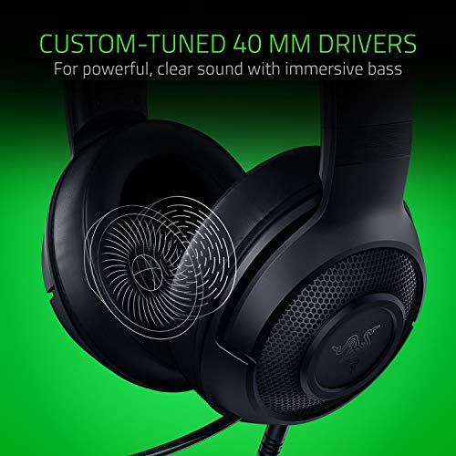 Razer Kraken X - Kabelgebundenes Multiplattform-Gaming-Headset (Biegbares Cardiod-Mikrofon, Individuell abgestimmte 40-mm-Treiber, 3,5-mm-Anschluss, Ovale Ohrpolster, Verstellbarer Kopfbügel) Schwarz Bild 6