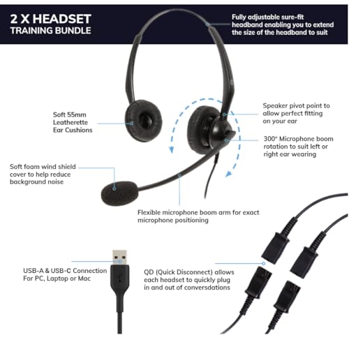Project Telecom USB-A & USB-C, 2 Benutzer, binaurale Geräuschunterdrückung, Headset-Splitter, Trainingsüberwachung, Coaching-Bundle – kompatibel mit Microsoft Teams, Zoom, Cisco Webex, VoIP Softphone Bild 6