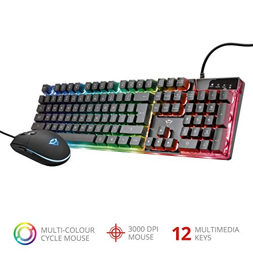 Trust Gaming GXT 838 Azor Gaming-Maus und Tastatur, italienisches Layout QWERTY, USB, Anti-Ghosting, Tastatur mit Hintergrundbeleuchtung LED RGB, Gaming-Maus 800-3000 DPI – Schwarz Bild 2