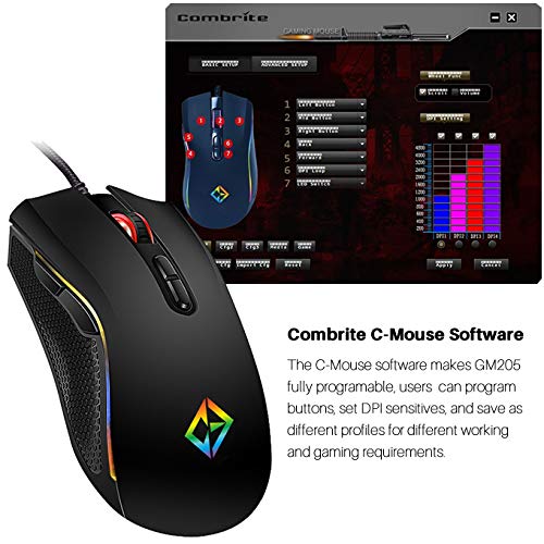 Gaming-Maus, USB, kabelgebunden, 7 programmierbare Tasten, Chroma RGB Hintergrundbeleuchtung, 4800 DPI verstellbar, komfortabler Griff, ergonomisch, optische Gaming-Maus, Schwarz Bild 2