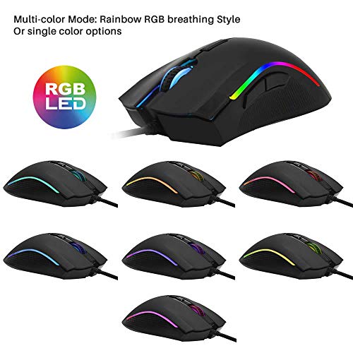 Gaming-Maus, USB, kabelgebunden, 7 programmierbare Tasten, Chroma RGB Hintergrundbeleuchtung, 4800 DPI verstellbar, komfortabler Griff, ergonomisch, optische Gaming-Maus, Schwarz Bild 4