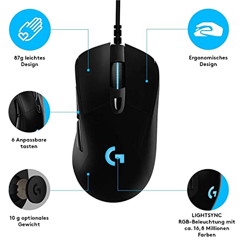 Logitech G403 HERO Gaming-Maus mit HERO 25K DPI Sensor, LIGHTSYNC RGB, geringes Gewicht von 87g und optionales 10g Gewicht, geflochtenes Kabel, PC/Mac - Schwarz Bild 4