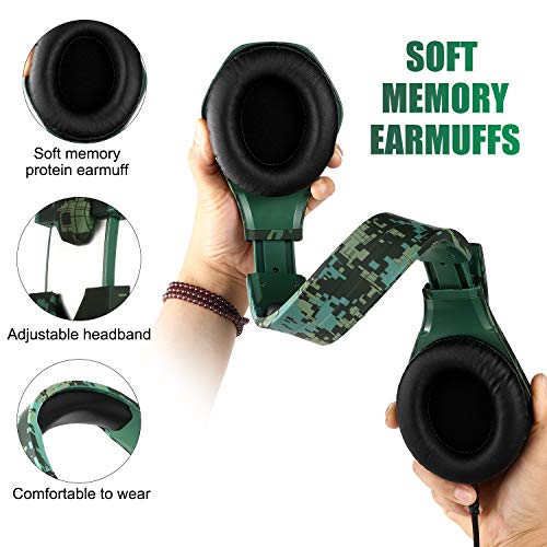ENVEL Gaming Headset für PS4 PC Xbox One Kopfhörer mit Mikrofon LED Licht Noise Cancelling Over Ear Kompatibel mit Switch PC Laptop Mac PS5, Camouflage grün Bild 5