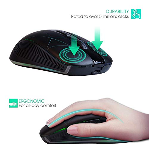 Rii Kabellose Funkmaus, 2.4G Optische Maus Mit USB Nano Empfänger, 7 LED Beleuchtung für Windows/Mac/Linux, Office Home, Schwarz Bild 4