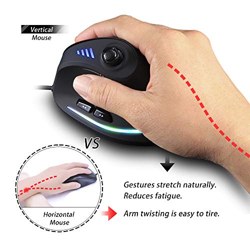 zelotes Vertikale Ergonomische Maus mit Joystick - 10.000 DPI,11 Programmierbare Tasten, USB Optische Gaming Maus mit Kabel für Gaming, Business, PC, Laptop, Mac,Schwarz Bild 3