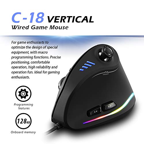 zelotes Vertikale Ergonomische Maus mit Joystick - 10.000 DPI,11 Programmierbare Tasten, USB Optische Gaming Maus mit Kabel für Gaming, Business, PC, Laptop, Mac,Schwarz Bild 4