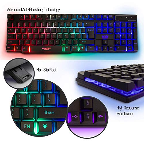 Orzly Tastatur Maus Set Gaming RX250 4 in 1 PC Pack Combo – RGB Hintergrundbeleuchtung Tastatur [QWERTY UK Layout] und Maus [bis zu 3200 DPI], Gaming Headset & Mauspad großen - für PC, Xbox, PS4 Bild 2